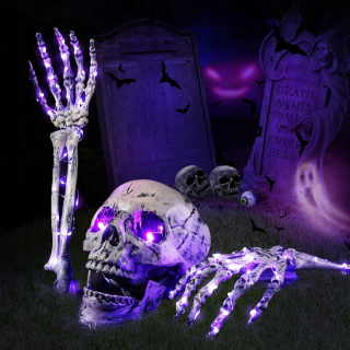 REALISTICKÁ HALLOWEENSKÁ DEKORÁCIA S LEBEČKOU A KOSTMI RUKY S LED
